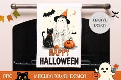 Cartoon Halloween Ghost Towel, Halloween Cat Towel PNG Product Image 1