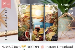 3D Wine Tumbler Wrap Design, 3D Sunset Tumbler Sublimation Product Image 1