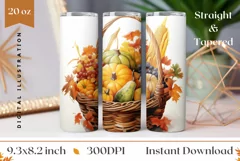 Thanksgiving Basket Tumbler Wrap, Pumpkins Tumbler Design Product Image 1