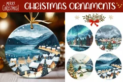 Watercolor Christmas Village Ornaments, Winter Ornament PNG Product Image 1