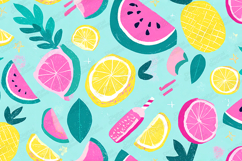 Bright Summer Fruit Pattern Background Retro Style Art Product Image 1