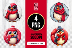 Cute Winter Bird Scarf Cartoon Clipart Sublimation PNG Product Image 1