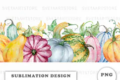 Watercolor Pumpkins seamless border png Product Image 1