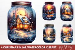 Christmas in Jar Watercolor Clipart PNG Product Image 1