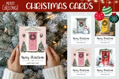 Merry Christmas Greeting Card, Cozy Christmas Door Print Product Image 1