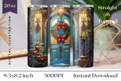 Christmas Tumbler Wrap Sublimation, Christmas Door PNG Product Image 1