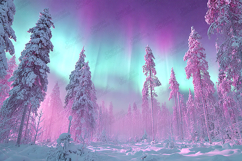 Pink Winter Forest with Northern Lights Background Product Image 1