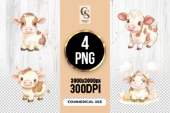 Cute Baby Cow Watercolor Clipart Sublimation PNG Product Image 1