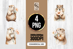 Cute Prairie Dog Holding Flower Clipart Sublimation PNG Product Image 1
