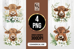 White Lily Cow Head Clipart Sublimation PNG Product Image 1