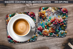 Flowers Coaster Sublimation, Winter Flowers Coaster PNG Product Image 1