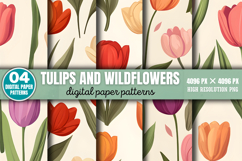 Tulips And Wildflowers Patterns Digital Paper Background PNG Product Image 2