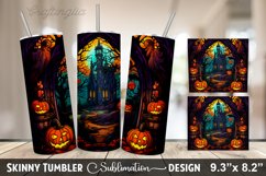 Stained Glass Window With Pumpkins And A House - 20oz Skinny Product Image 1
