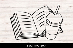Hand Drawn Open Book And Iced Coffee SVG Product Image 1