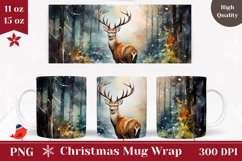 Watercolor Deer Mug Wrap Design, Christmas Coffee Cup Design Product Image 1