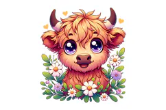 Cute Highland Cow Clipart - PNG File Product Image 1