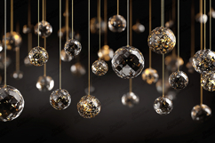Hanging Crystal and Gold Ornaments with Black Background Product Image 1