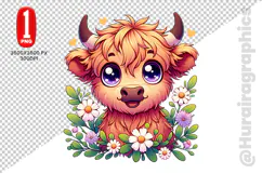 Cute Highland Cow Clipart - PNG File Product Image 2