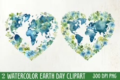 Watercolor Earth Day Clipart, Planet Earth Clipart Product Image 1