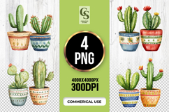 Watercolor Cactus Succulent Pot Clipart Sublimation PNG Product Image 1