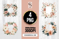 Peach Floral Wreath Watercolor Clipart Sublimation PNG Product Image 1