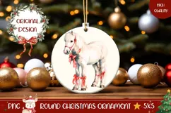 Watercolor Christmas Horse Round Ornament Sublimation Product Image 1