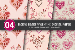 Floral Heart Valentine Digital Paper Product Image 1