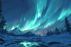 Aurora Borealis Winter Landscape Painted Night Sky Product Image 1