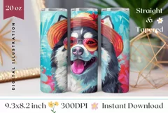 Summer Dog Tumbler Sublimation, Husky Tumbler Wrap Design Product Image 1