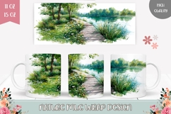 Watercolor Lake Mug Template, Nature Mug Sublimation Product Image 1