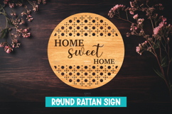 Round Rattan Welcome Sign with Laser Cut, Rustic Boho Sign Product Image 1