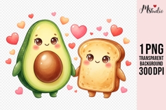 Cute Avocado &amp; Toast PNG Kawaii Breakfast Clipart Product Image 1