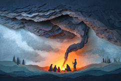 Papercut Campfire Scene Layered Landscape Artwork Product Image 1