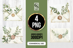 Botanical Envelope Greenery Watercolor Clipart PNG Product Image 1