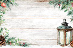 Watercolor Lantern Frame Pine Boughs and Snow Background Product Image 1