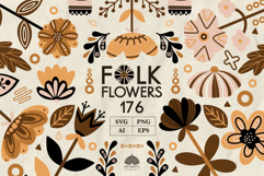 Folk Flowers and Leaves SVG PNG EPS AI Product Image 1