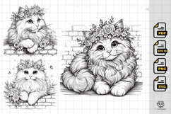 Elegant Floral Cat on Brick Wall Product Image 1