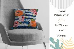 Watercolor Flowers Pillow Case Design, Stripes Pillow Design Product Image 1