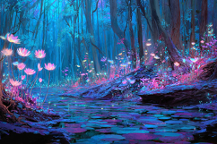 Enchanted Glowing Forest with Magical Flowers Artwork Product Image 1