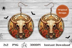Halloween Earring Sublimation, Bull Skull Sublimation Design Product Image 1