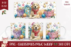 Watercolor Christmas Dog Mug Wrap, Christmas Mug Wrap Design Product Image 1