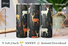 Forest Animals Tumbler Wrap, Deer Tumbler Template, Deer PNG Product Image 1