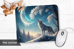 Enchanting Wolf Under the Crescent Moon Mouse Pad PNG Design Product Image 1