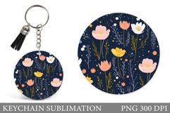 Flowers Round Keychain. Wildflowers Keychain Design Product Image 1