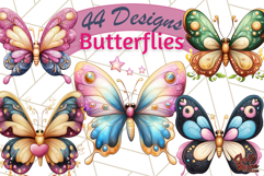 Jewel Toned Butterfly Clipart PNG, Metallic Look Butterflies Product Image 1