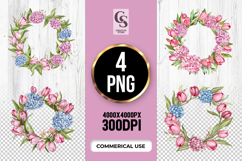 Pink Tulip Floral Wreath Clipart PNG Product Image 1