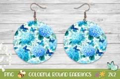 Blue Hydrangea Round Earrings Sublimation PNG Product Image 1