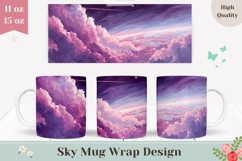 Purple Mug Wrap, Pink Clouds Mug Design, Space Mug PNG Product Image 1