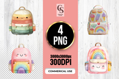 Cute Rainbow Backpack Watercolor Clipart Sublimation PNG Product Image 1