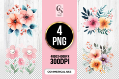 Poppy Anemone Cute Floral Watercolor Clipart Sublimation PNG Product Image 1